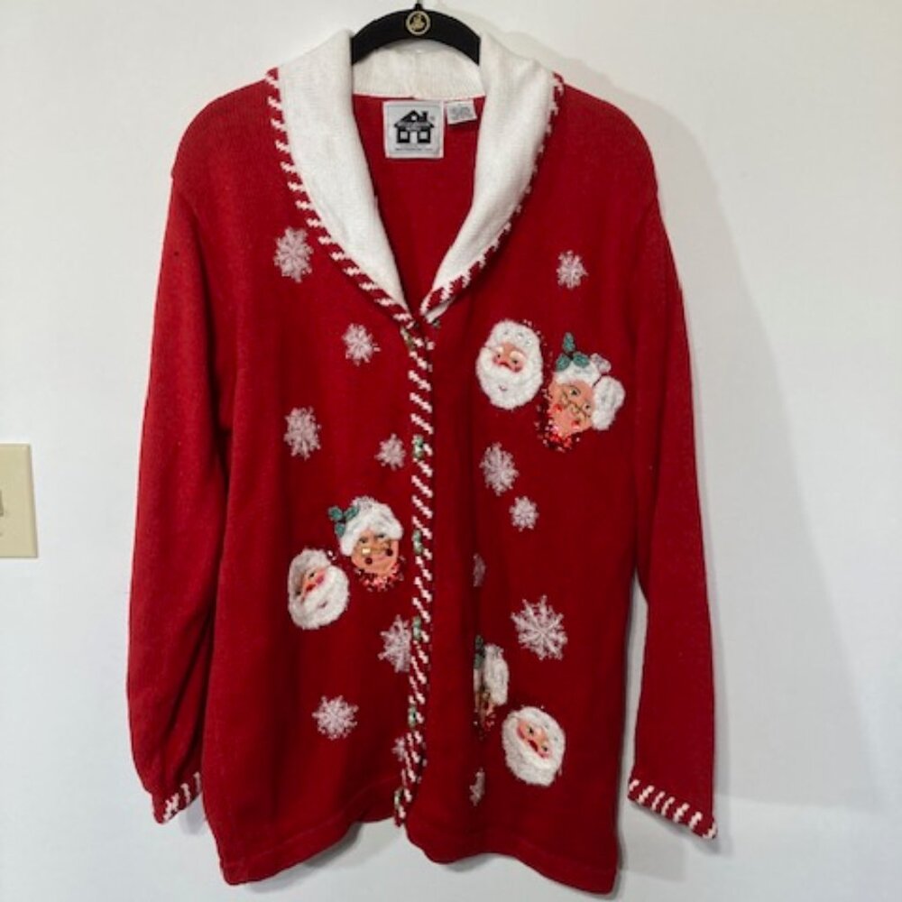 Storybook Knits Vintage Christmas Sweater, Santa & Mrs. Claus (Size L)